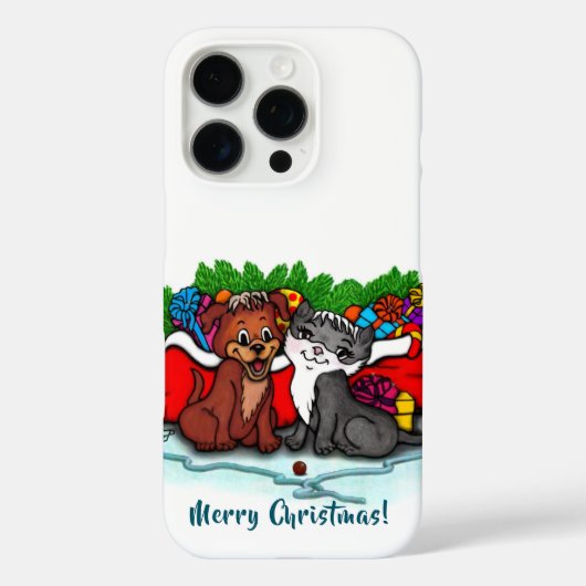 子猫と子犬、ハッピークリスマス Case-Mate iPhoneケース (裏面)