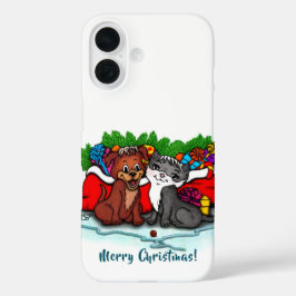 子猫と子犬、ハッピークリスマス iPhone 16ケース