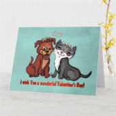 子猫と子犬、ハッピーバレンタインデー！ カード (黄色い花)