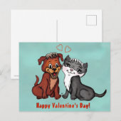 子猫と子犬、ハッピーバレンタインデー! ポストカード (正面/裏面)