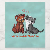 子猫と子犬、ハッピーバレンタインデー！ ワインラベル (シングルラベル)