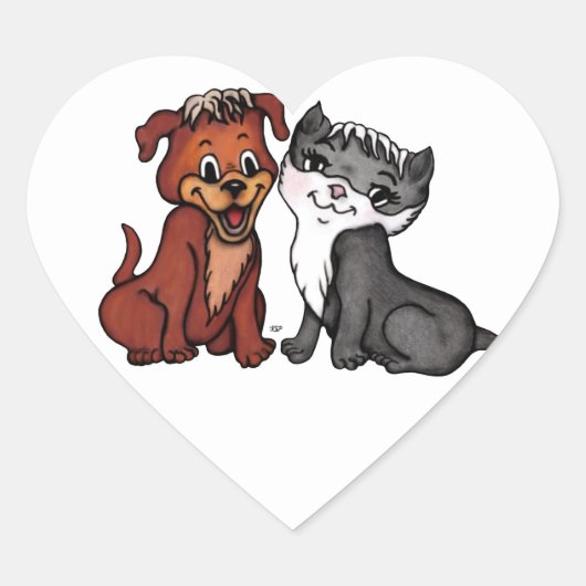 子猫と子犬 ハートシール (正面)