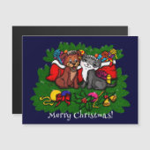 子猫と子犬、幸せなクリスマス磁気カード (正面/裏面)