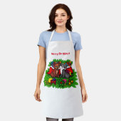 子猫と子犬、幸せなクリスマス エプロン (着用した状態)