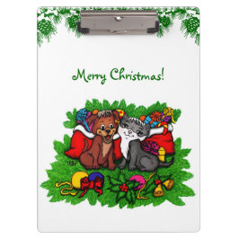子猫と子犬、幸せなクリスマス クリップボード