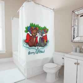 子猫と子犬、幸せなクリスマス シャワーカーテン