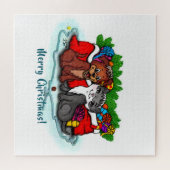 子猫と子犬、幸せなクリスマス ジグソーパズル (横)