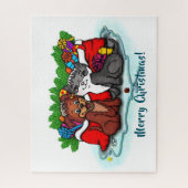 子猫と子犬、幸せなクリスマス ジグソーパズル (縦)