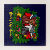 子猫と子犬、幸せなクリスマス ジグソーパズル (横)