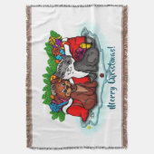 子猫と子犬、幸せなクリスマス スローブランケット (正面縦)