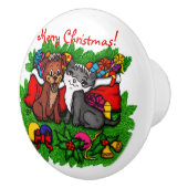 子猫と子犬、幸せなクリスマス セラミックノブ (右)