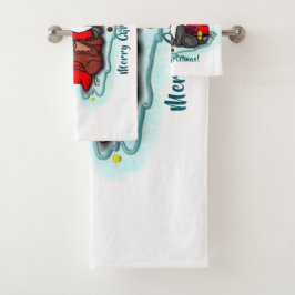 子猫と子犬、幸せなクリスマス バスタオルセット