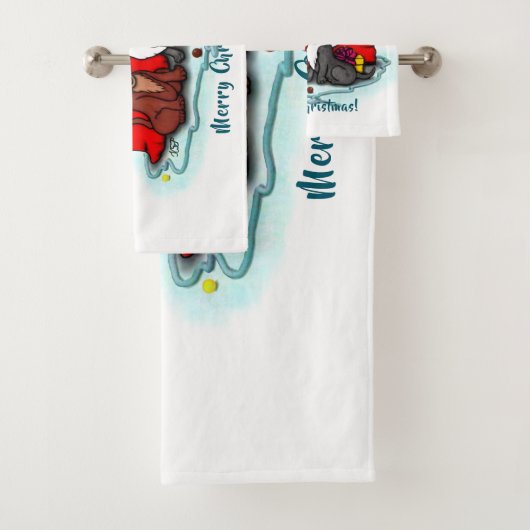 子猫と子犬、幸せなクリスマス バスタオルセット (インサイチュ)