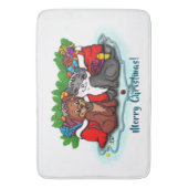 子猫と子犬、幸せなクリスマス バスマット (正面縦)