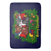 子猫と子犬、幸せなクリスマス バスマット (正面縦)