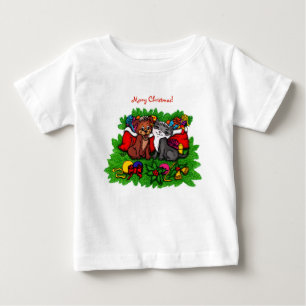 子猫と子犬、幸せなクリスマス ベビーTシャツ