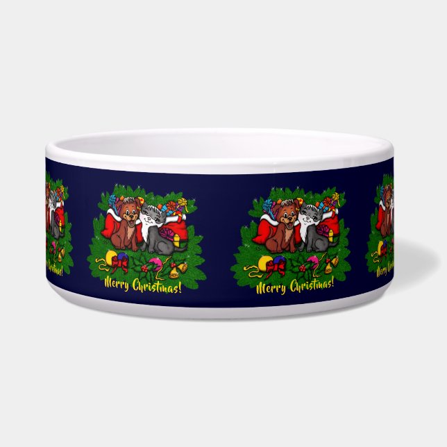 子猫と子犬、幸せなクリスマス ボウル (正面)
