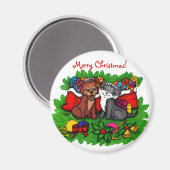 子猫と子犬、幸せなクリスマス マグネット (正面/裏面)