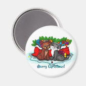 子猫と子犬、幸せなクリスマス マグネット (正面/裏面)