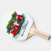 子猫と子犬、幸せなクリスマス 卓球ラケット (横)