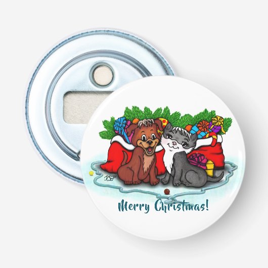 子猫と子犬、幸せなクリスマス 栓抜き (正面)