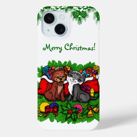 子猫と子犬、幸せなクリスマス Case-Mate iPhoneケース (裏面)