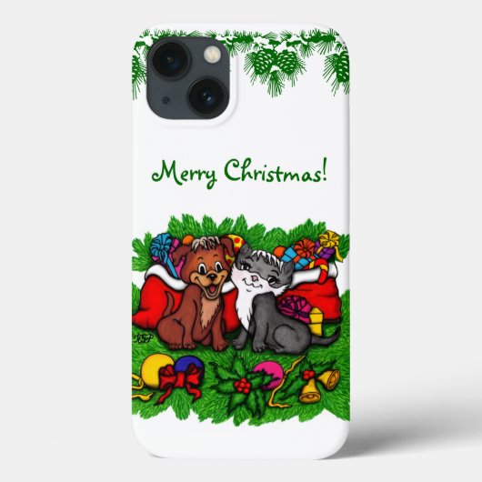 子猫と子犬、幸せなクリスマス Case-Mate iPhoneケース (裏面)