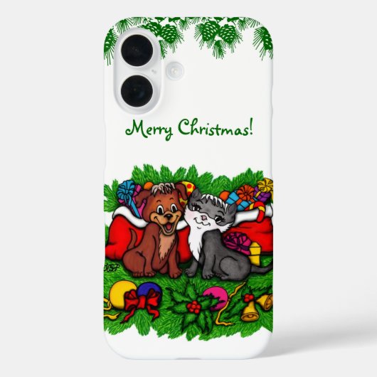 子猫と子犬、幸せなクリスマス Case-Mate iPhoneケース (裏面)