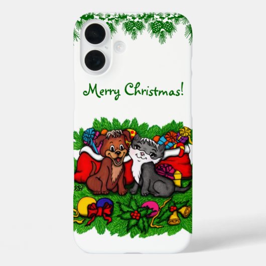 子猫と子犬、幸せなクリスマス Case-Mate iPhoneケース (裏面)