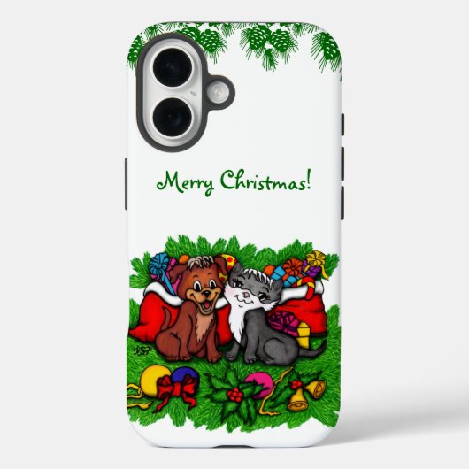 子猫と子犬、幸せなクリスマス Case-Mate iPhoneケース (裏面)