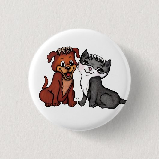 子猫と子犬 缶バッジ (正面)