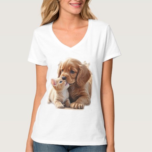 子猫と子犬 Tシャツ (正面)