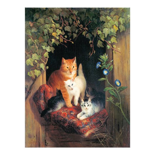 子猫と母猫、ファインアート絵画、 フォトプリント            (正面)