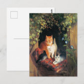 子猫と母猫、ファインアート絵画、 ポストカード (正面/裏面)