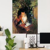 子猫と猫の細密画 ポスター (ホームオフィス)