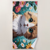 子猫と花 ビーチタオル (正面)