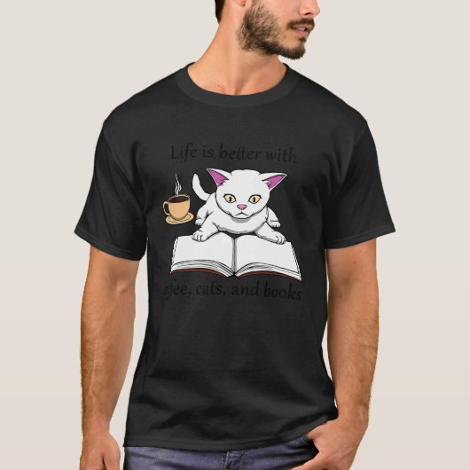 子猫と読のコーヒーかわいい Tシャツ (正面)