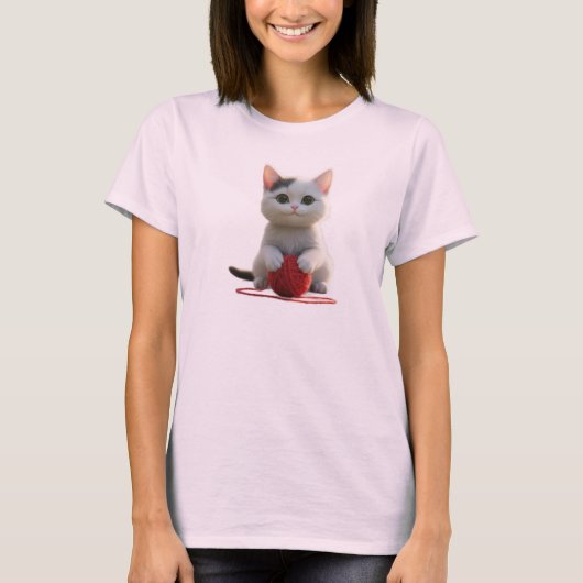 子猫と赤い毛糸 Tシャツ (正面)
