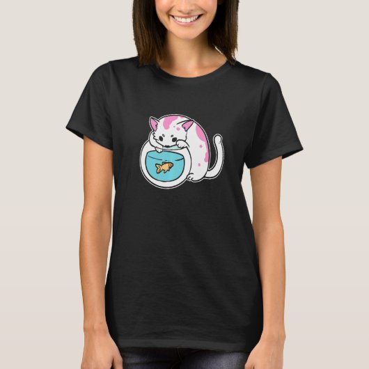 子猫と金魚の猫の母 Tシャツ (正面)