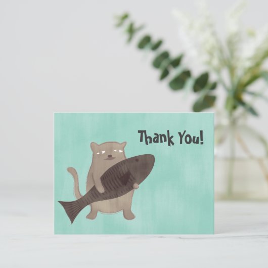 子猫と魚 ポストカード (スタンド正面)