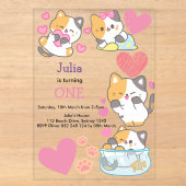 子猫と1歳の女の子の誕生日 アクリル招待状 (正面)