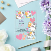 子猫と1歳の女の子の誕生日 アクリル招待状 (インサイチュ (ウェディング))