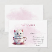 子猫のいるカップとピンクの花のベビーシャワー エンクロージャーカード (正面/裏面)