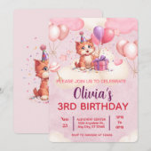 子猫のお祝い誕生日招待状 招待状 (正面/裏面)