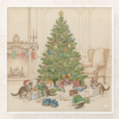 子猫のためのクリスマスの朝 グラス コースター (正面)
