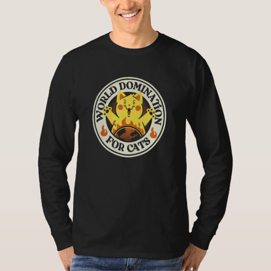 子猫のための世界征服 面白い猫のバッジ 地球 Tシャツ (正面)