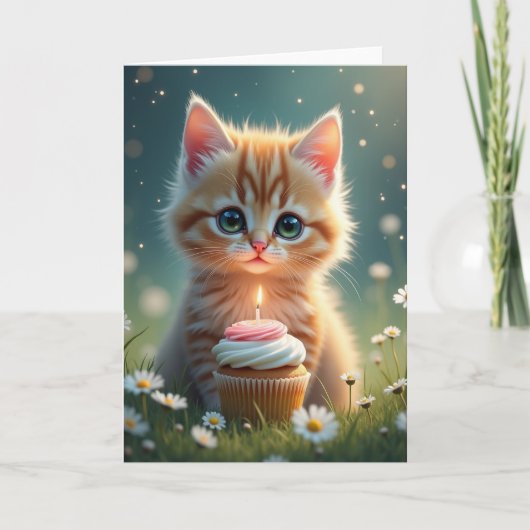 子猫のカップケーキのバースデーカード カード (正面)
