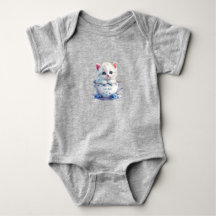 子猫のカップ 青い花のベビー服