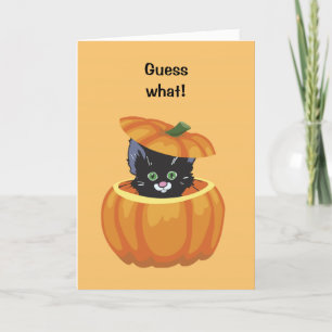 子猫のカボチャハロウィンかわいく黒いカード カード
