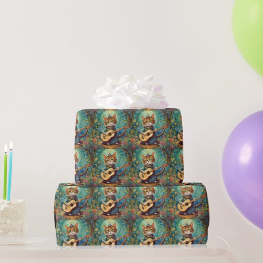 子猫のギター演奏 ラッピングペーパー (パーティーギフト)